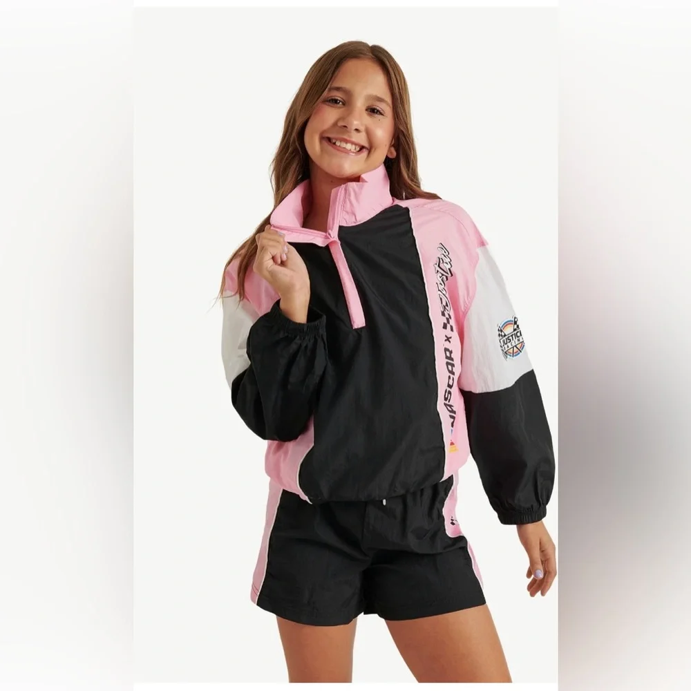 Justice x NASCAR Girls Colorblock Half Zip Windbreaker Jacket Size M 10‎ NWT